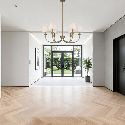Cambria 6-Light Chandelier in Brushed Champagne Brass & Gathered White Shade - - Golden Lighting
