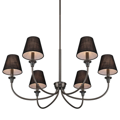 Cambria 6-Light Chandelier in Oil Rubbed Bronze & Black Shades, alternate view - Golden Lighting