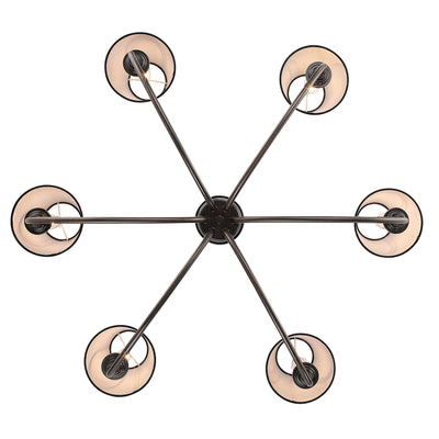 Cambria 6-Light Chandelier in Oil Rubbed Bronze & Black Shades, view from below - Golden Lighting