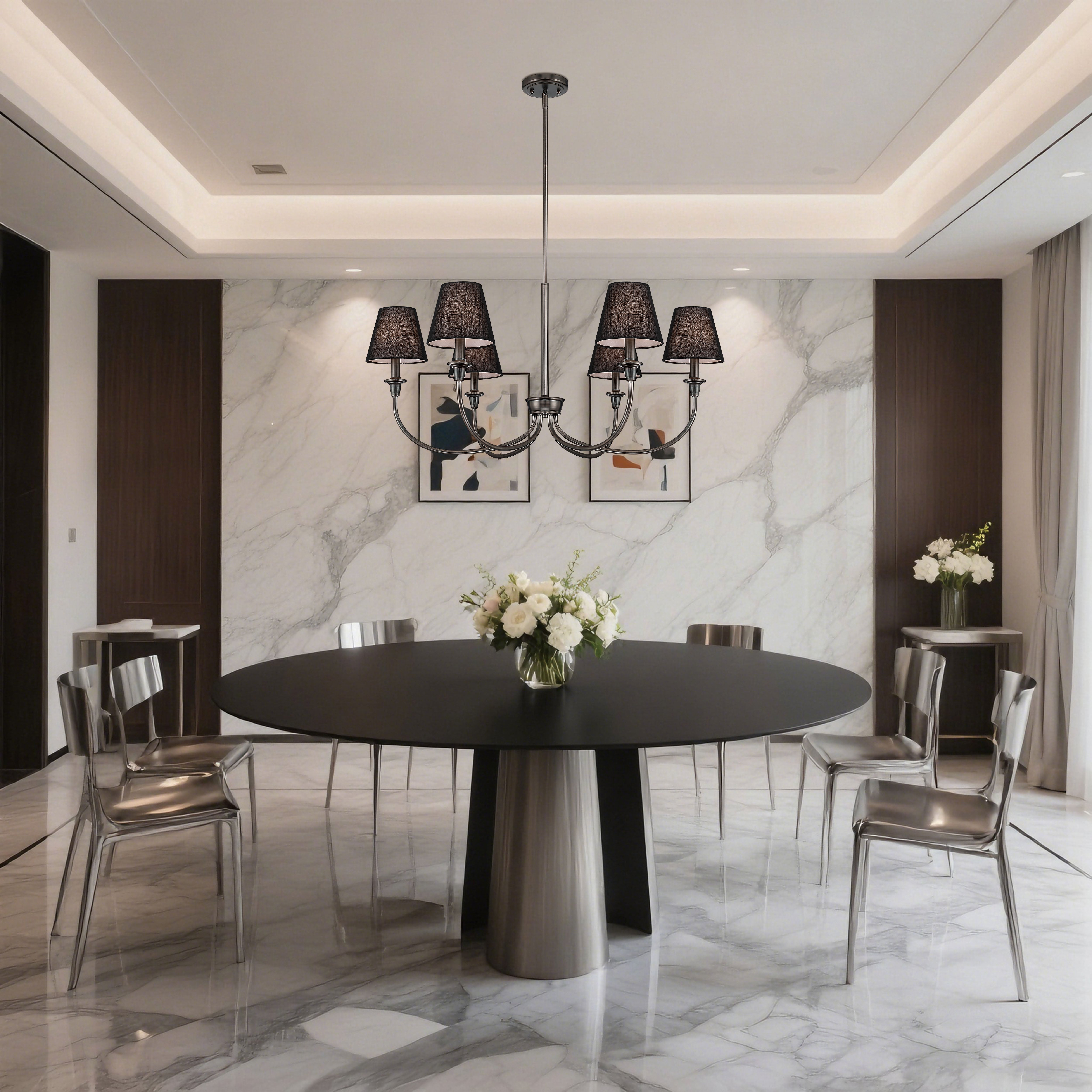 Cambria 6-Light Chandelier in Oil Rubbed Bronze & Black Shades - - Golden Lighting