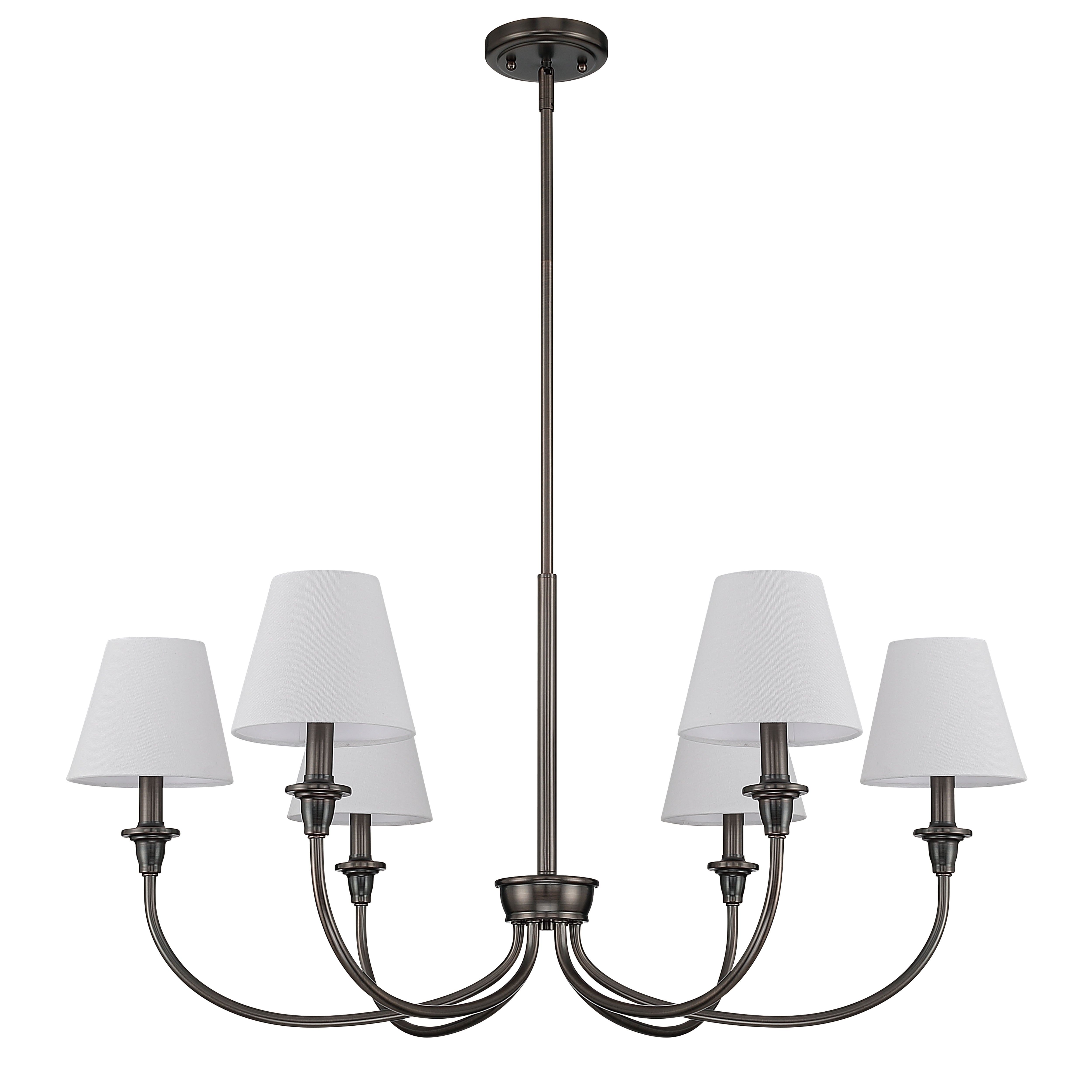 Cambria 6-Light Chandelier in Oil Rubbed Bronze & White Shades - - Golden Lighting