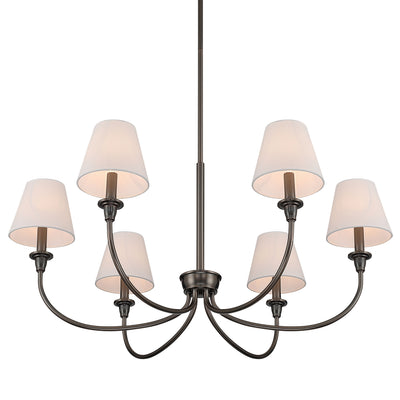 Cambria 6-Light Chandelier in Oil Rubbed Bronze & White Shades, alternate view - Golden Lighting