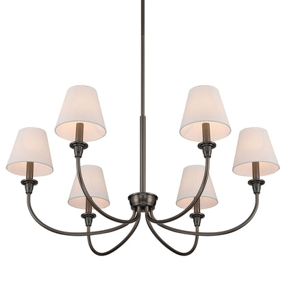 Cambria 6-Light Chandelier in Oil Rubbed Bronze & White Shades - - Golden Lighting
