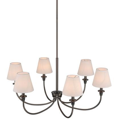 Cambria 6-Light Chandelier in Oil Rubbed Bronze & White Shades, side view - Golden Lighting