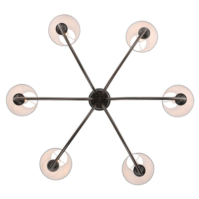 Cambria 6-Light Chandelier in Oil Rubbed Bronze & White Shades, view from below - Golden Lighting