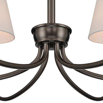 Cambria 6-Light Chandelier in Oil Rubbed Bronze & White Shades, detail close-up - Golden Lighting