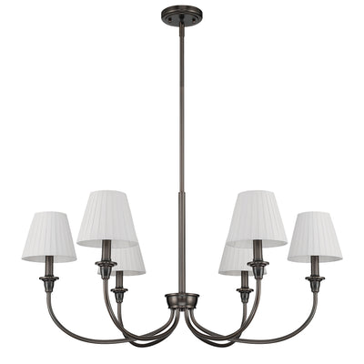 Cambria 6-Light Chandelier in Oil Rubbed Bronze & Pleated White Shades, alternate view - Golden Lighting