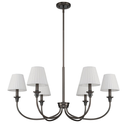 Cambria 6-Light Chandelier in Oil Rubbed Bronze & Pleated White Shades - - Golden Lighting