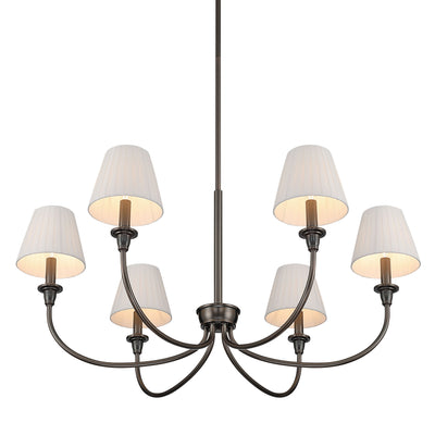 Cambria 6-Light Chandelier in Oil Rubbed Bronze & Pleated White Shades, alternate view - Golden Lighting