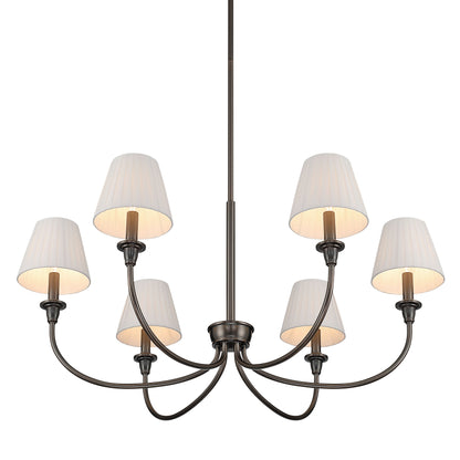 Cambria 6-Light Chandelier in Oil Rubbed Bronze & Pleated White Shades - - Golden Lighting