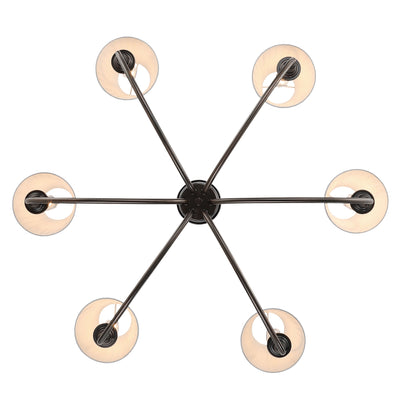 Cambria 6-Light Chandelier in Oil Rubbed Bronze & Pleated White Shades, view from below - Golden Lighting