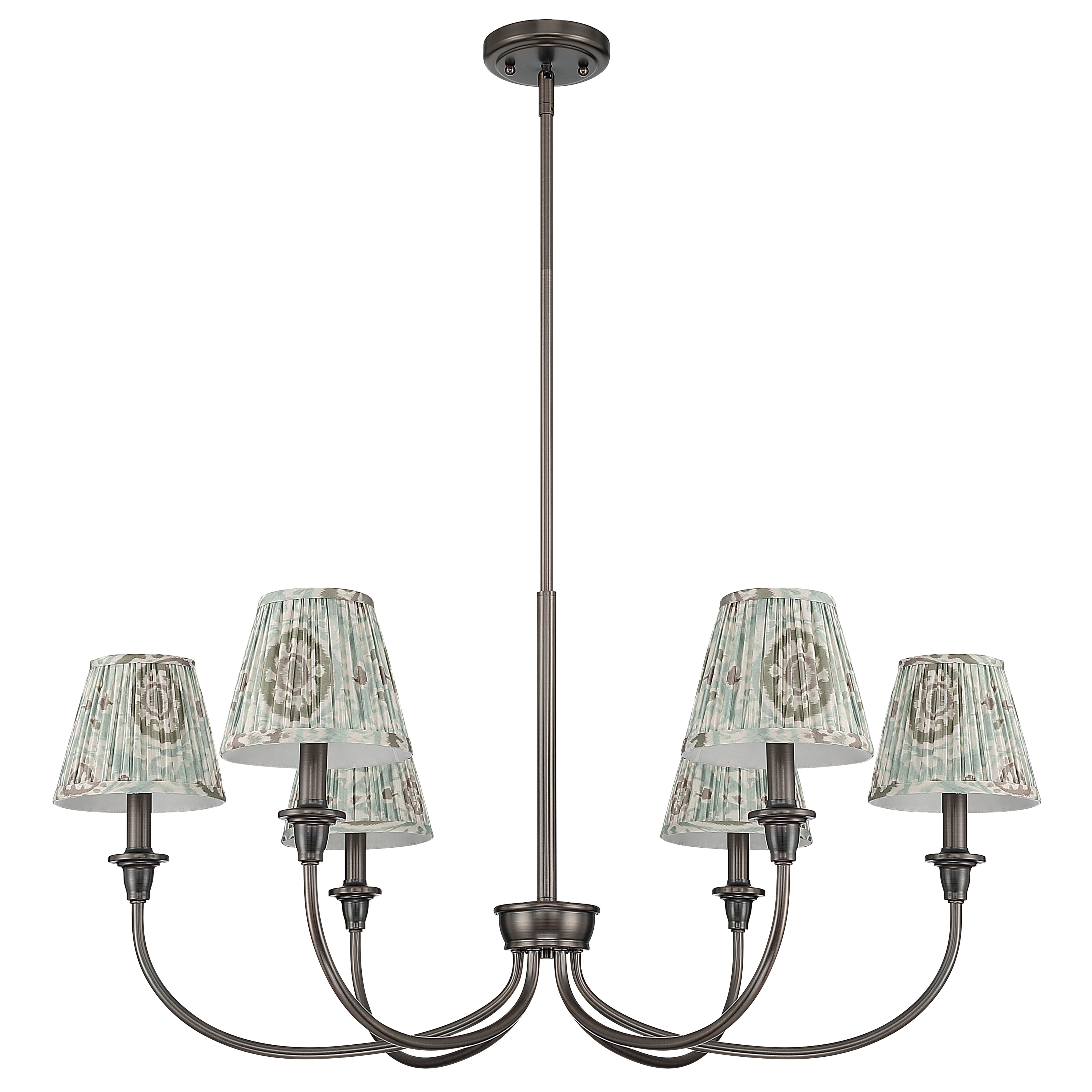Cambria 6-Light Chandelier in Oil Rubbed Bronze & Aqua Verde Shades - - Golden Lighting