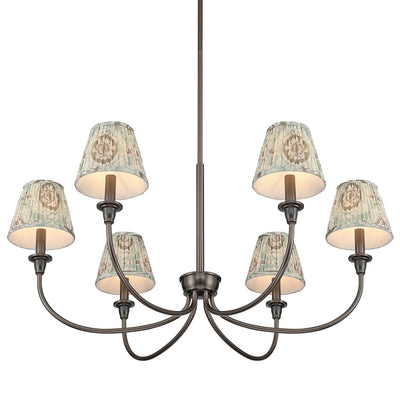 Cambria 6-Light Chandelier in Oil Rubbed Bronze & Aqua Verde Shades, alternate view - Golden Lighting