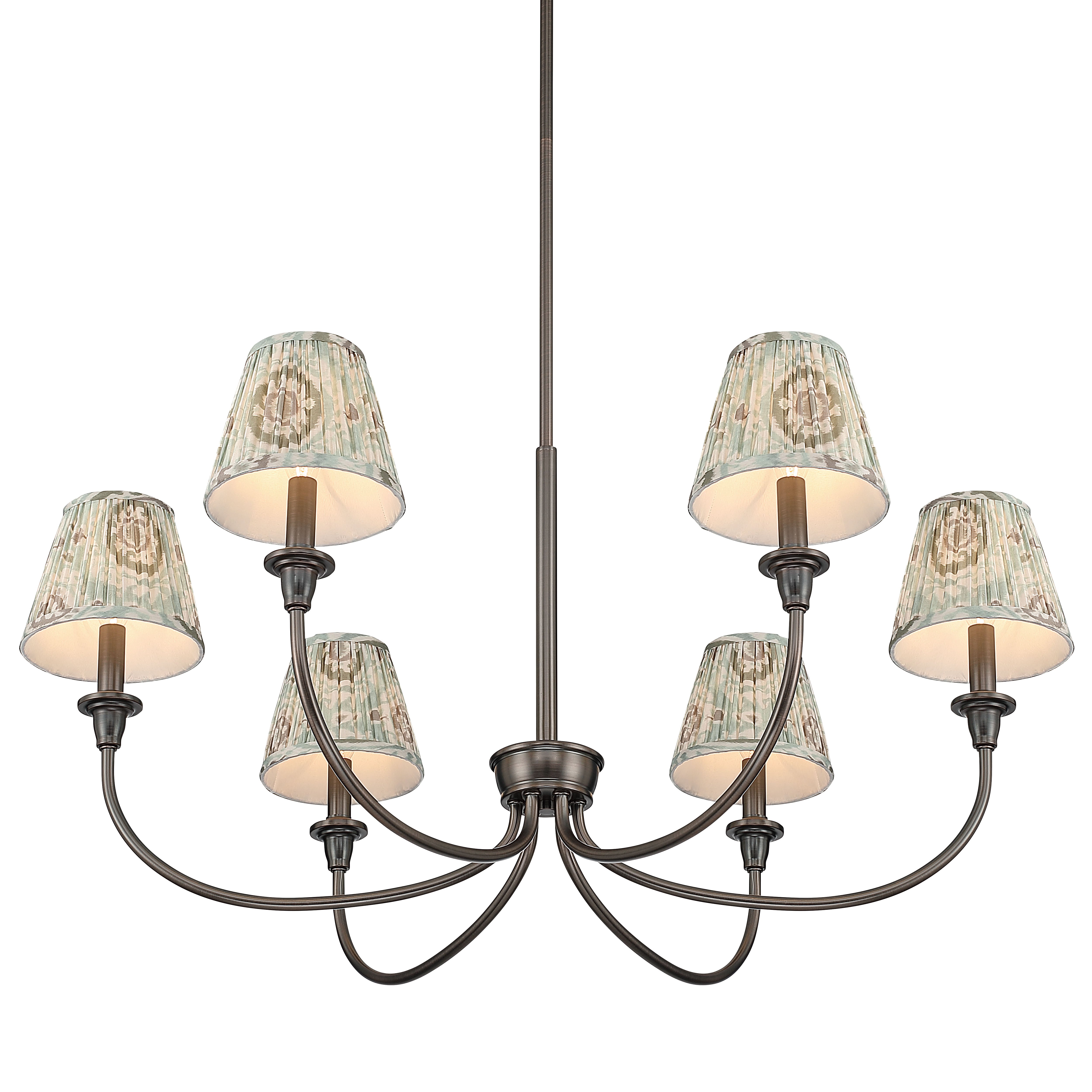 Cambria 6-Light Chandelier in Oil Rubbed Bronze & Aqua Verde Shades - - Golden Lighting