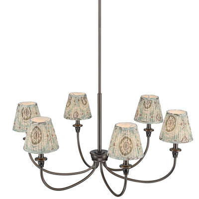Cambria 6-Light Chandelier in Oil Rubbed Bronze & Aqua Verde Shades, side view - Golden Lighting