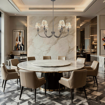 Cambria 6-Light Chandelier in Oil Rubbed Bronze & Aqua Verde Shades, shown in a room setting - Golden Lighting