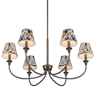 Cambria 6-light Chandelier in Oil Rubbed Bronze with Blue Poppy Shades, alternate view - Golden Lighting