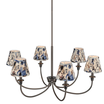 Cambria 6-light Chandelier in Oil Rubbed Bronze with Blue Poppy Shades, side view - Golden Lighting