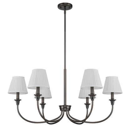 Cambria 6-light Chandelier in Oil Rubbed Bronze & Gathered White Shades - - Golden Lighting