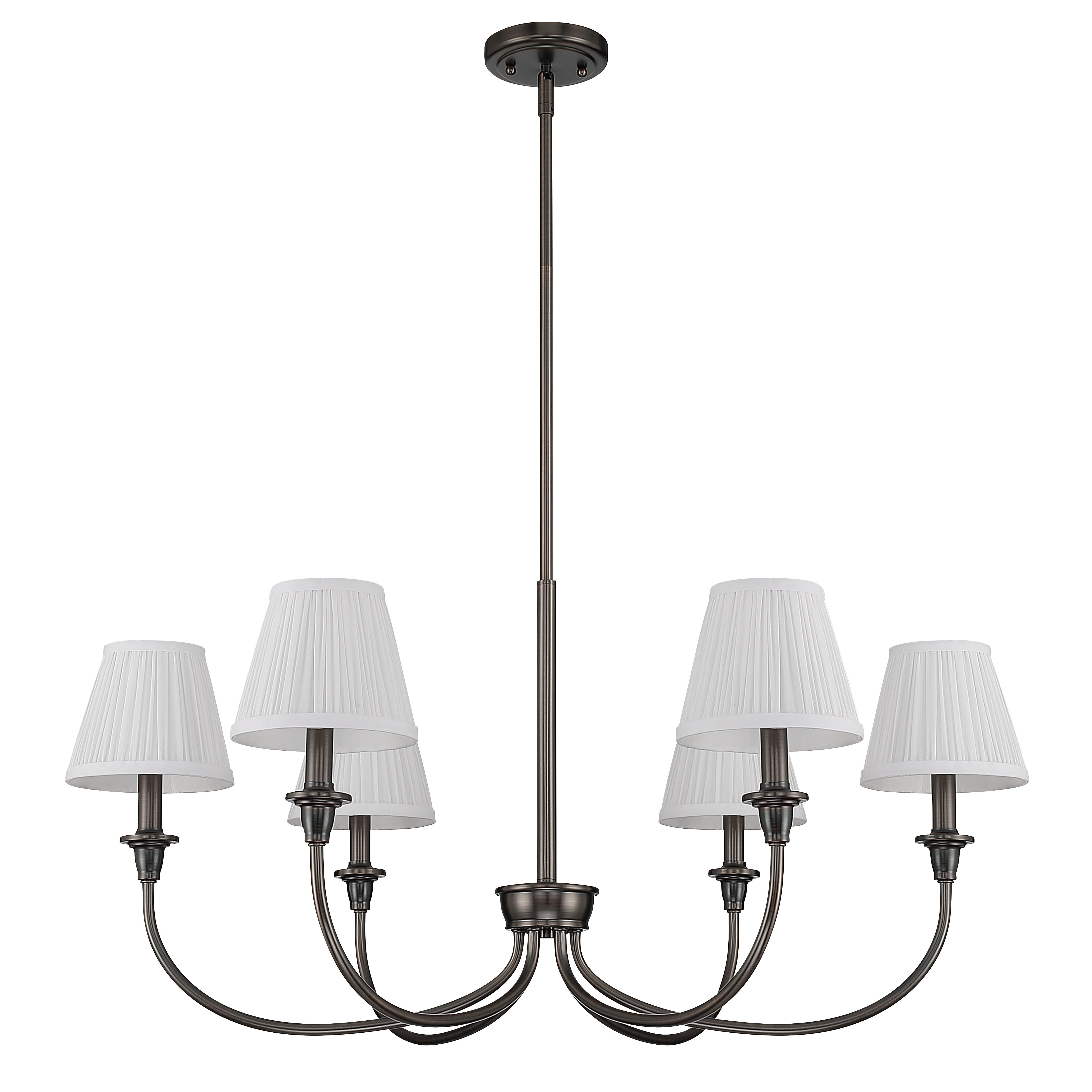 Cambria 6-light Chandelier in Oil Rubbed Bronze & Gathered White Shades - - Golden Lighting