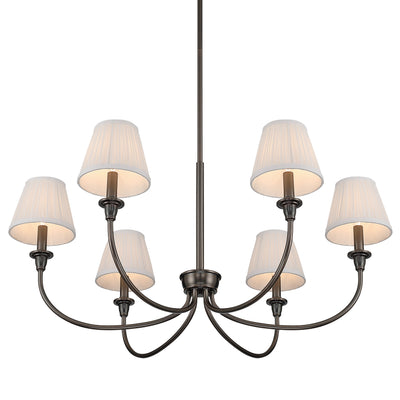 Cambria 6-light Chandelier in Oil Rubbed Bronze & Gathered White Shades, alternate view - Golden Lighting