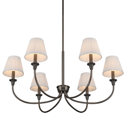 Cambria 6-light Chandelier in Oil Rubbed Bronze & Gathered White Shades - - Golden Lighting