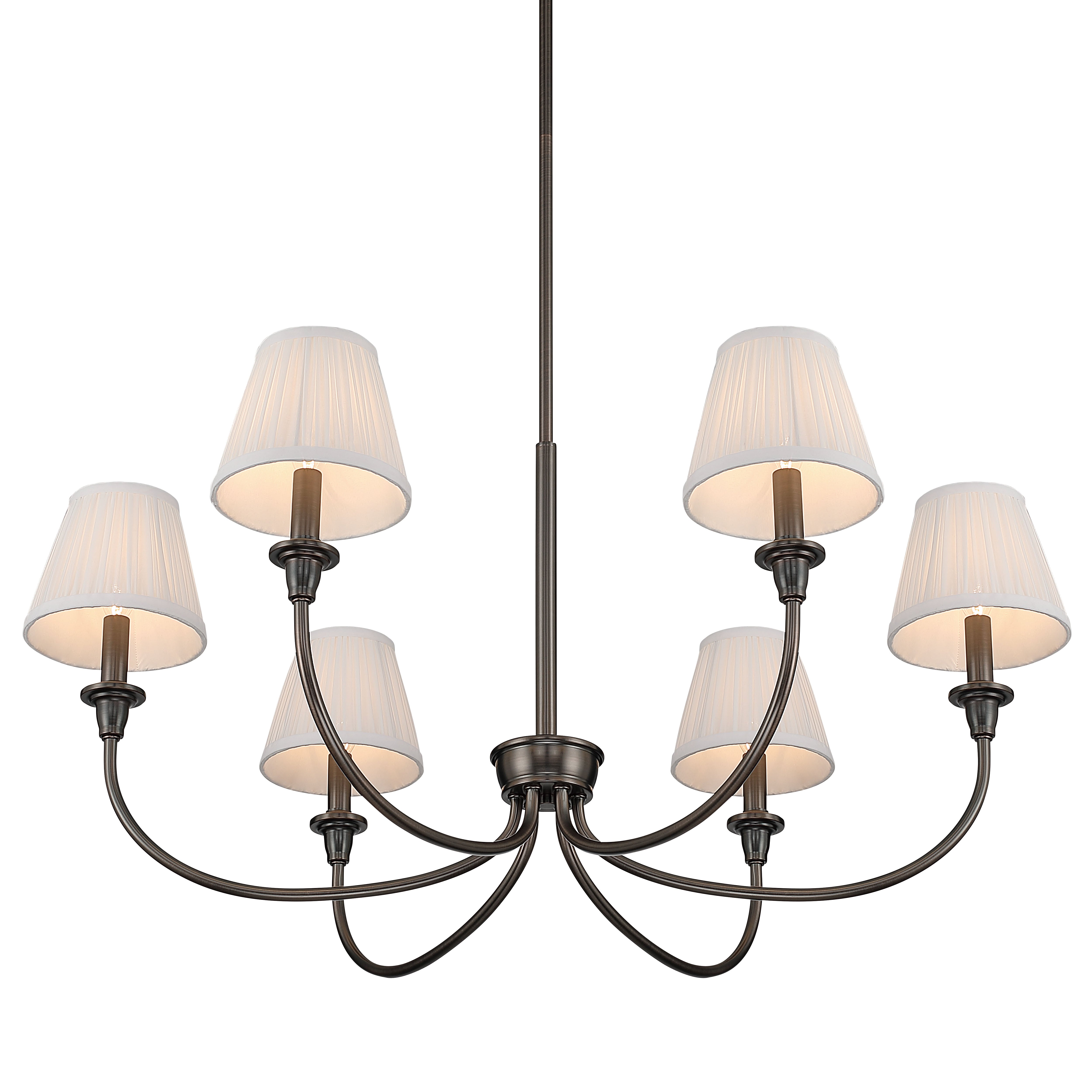 Cambria 6-light Chandelier in Oil Rubbed Bronze & Gathered White Shades - - Golden Lighting