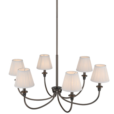 Cambria 6-light Chandelier in Oil Rubbed Bronze & Gathered White Shades, side view - Golden Lighting