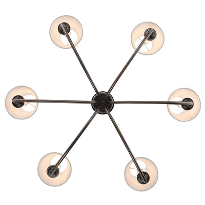 Cambria 6-light Chandelier in Oil Rubbed Bronze & Gathered White Shades, view from below - Golden Lighting