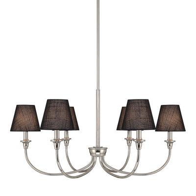 Cambria 6-light Chandelier in Polished Nickel with Black Shades - Golden Lighting