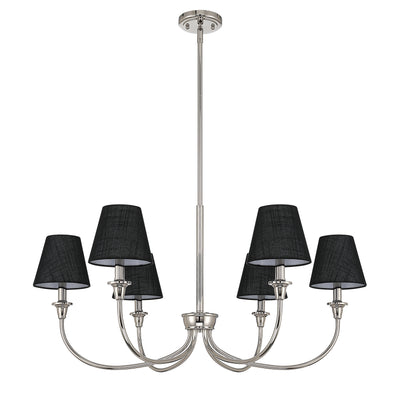 Cambria 6-light Chandelier in Polished Nickel with Black Shades, alternate view - Golden Lighting