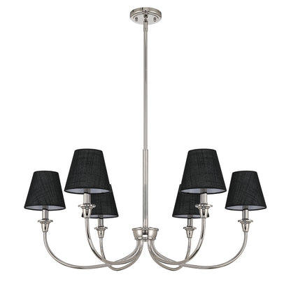 Cambria 6-light Chandelier in Polished Nickel with Black Shades - - Golden Lighting