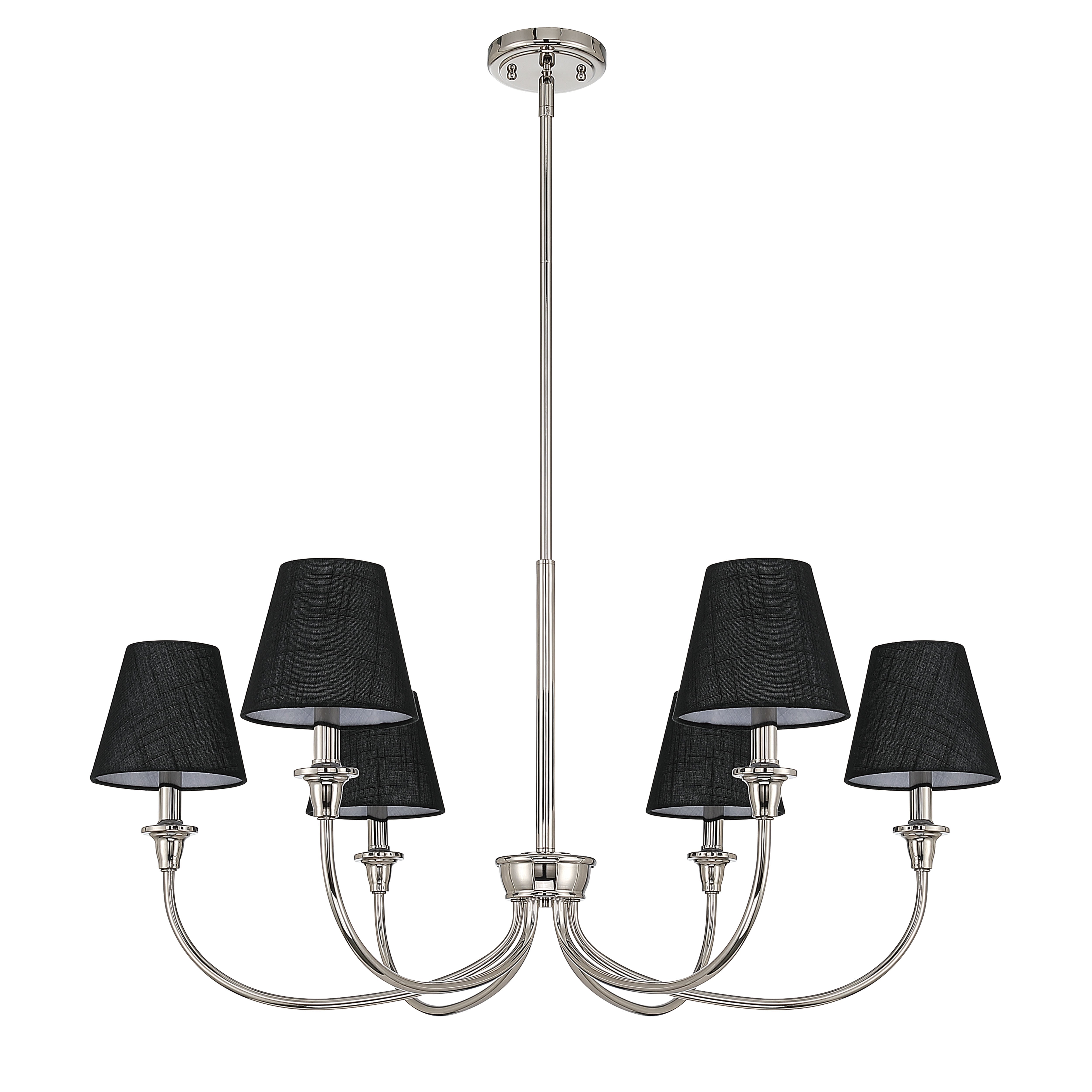Cambria 6-light Chandelier in Polished Nickel with Black Shades - - Golden Lighting