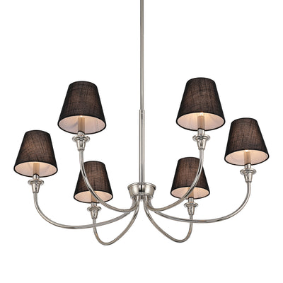 Cambria 6-light Chandelier in Polished Nickel with Black Shades, alternate view - Golden Lighting