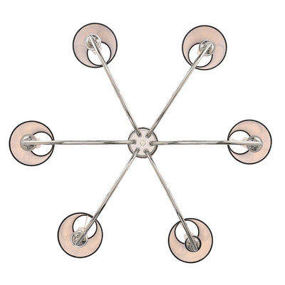 Cambria 6-light Chandelier in Polished Nickel with Black Shades, view from below - Golden Lighting