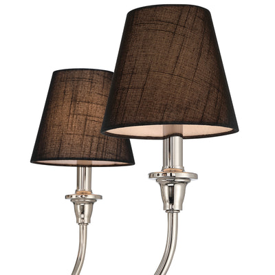 Cambria 6-light Chandelier in Polished Nickel with Black Shades, shade and glass close-up - Golden Lighting