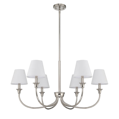 Cambria 6-light Chandelier in Polished Nickel with White Shades, alternate view - Golden Lighting