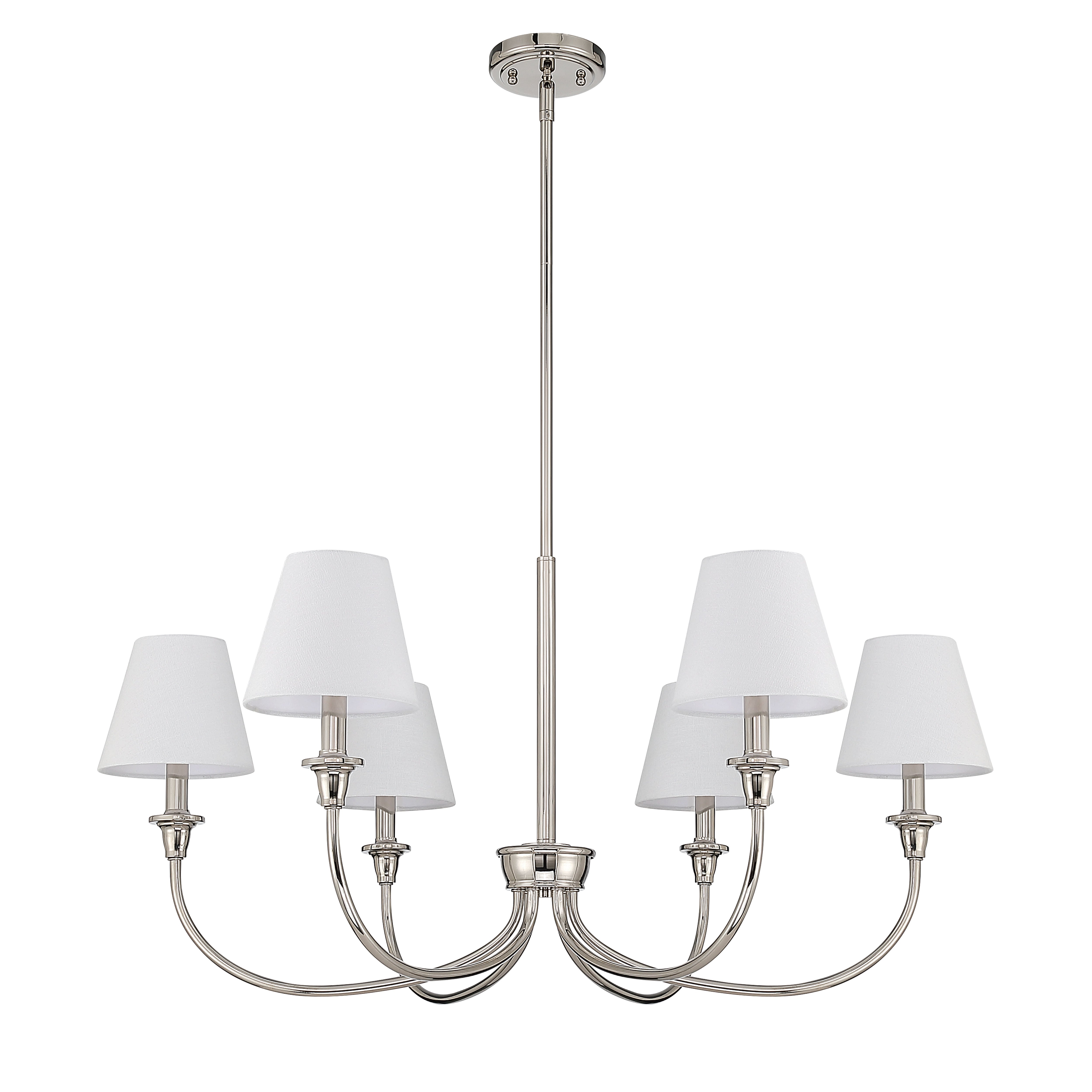 Cambria 6-light Chandelier in Polished Nickel with White Shades - - Golden Lighting