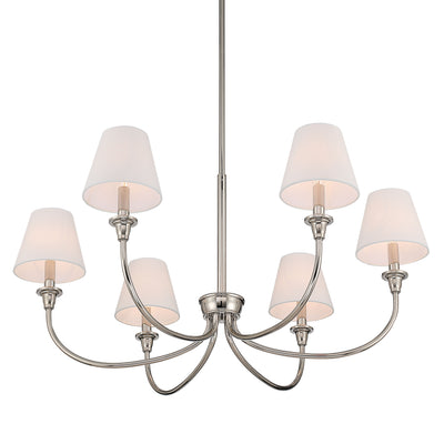 Cambria 6-light Chandelier in Polished Nickel with White Shades, alternate view - Golden Lighting