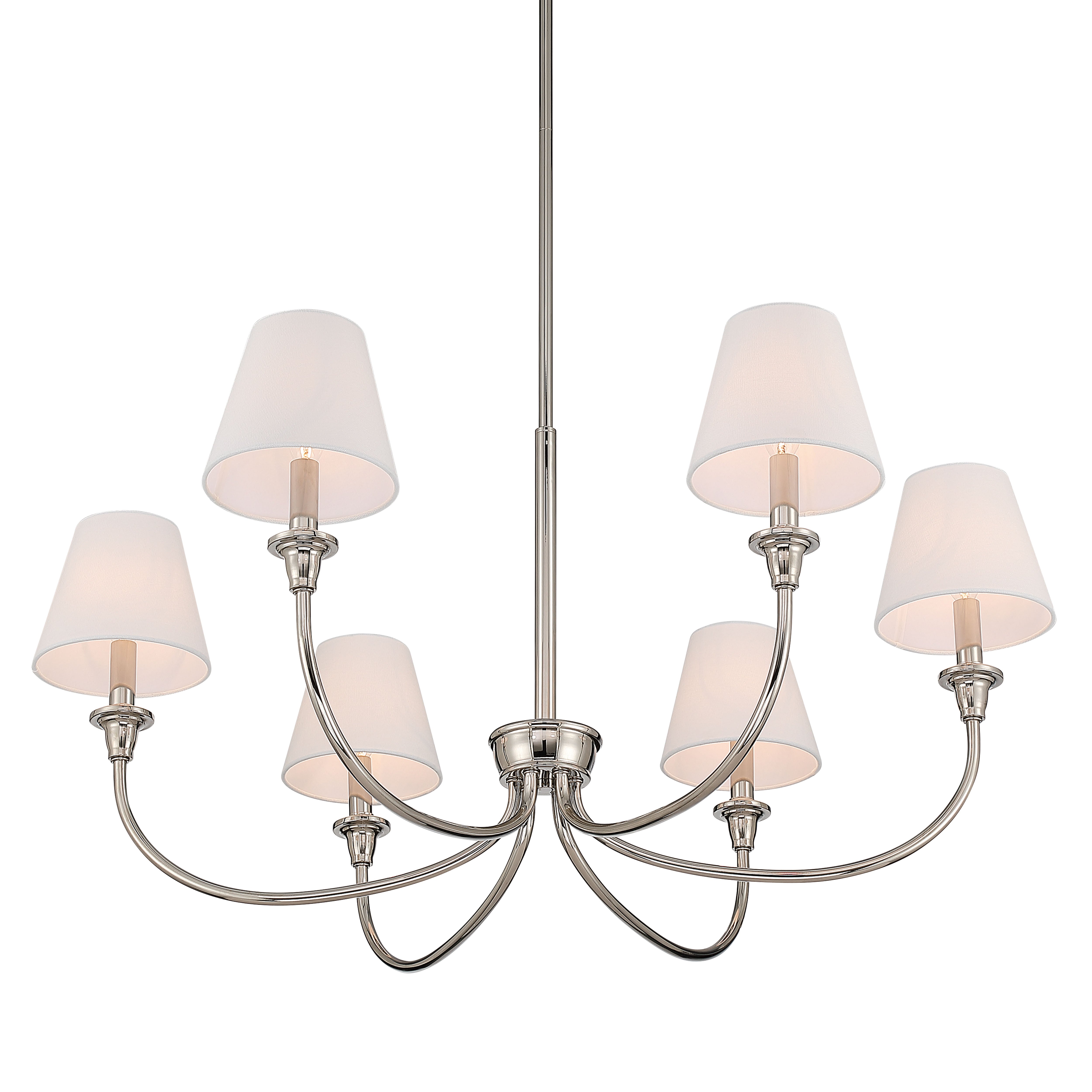 Cambria 6-light Chandelier in Polished Nickel with White Shades - - Golden Lighting