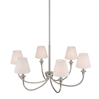 Cambria 6-light Chandelier in Polished Nickel with White Shades - - Golden Lighting