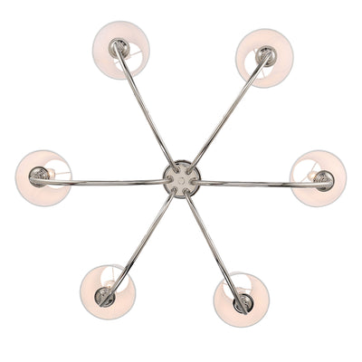 Cambria 6-light Chandelier in Polished Nickel with White Shades, view from below - Golden Lighting