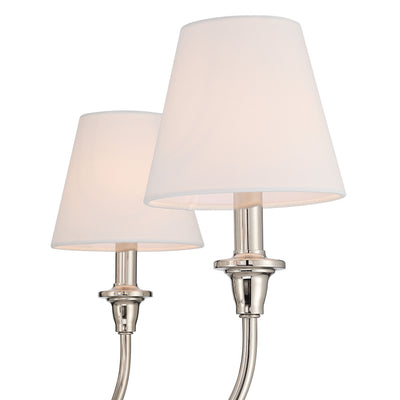 Cambria 6-light Chandelier in Polished Nickel with White Shades, shade and glass close-up - Golden Lighting