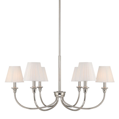 Cambria 6-light Chandelier in Polished Nickel & Pleated White Shades - Golden Lighting