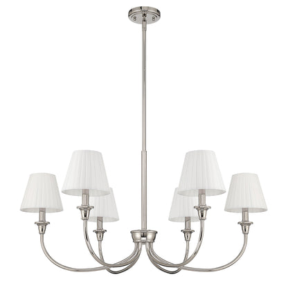 Cambria 6-light Chandelier in Polished Nickel & Pleated White Shades - - Golden Lighting