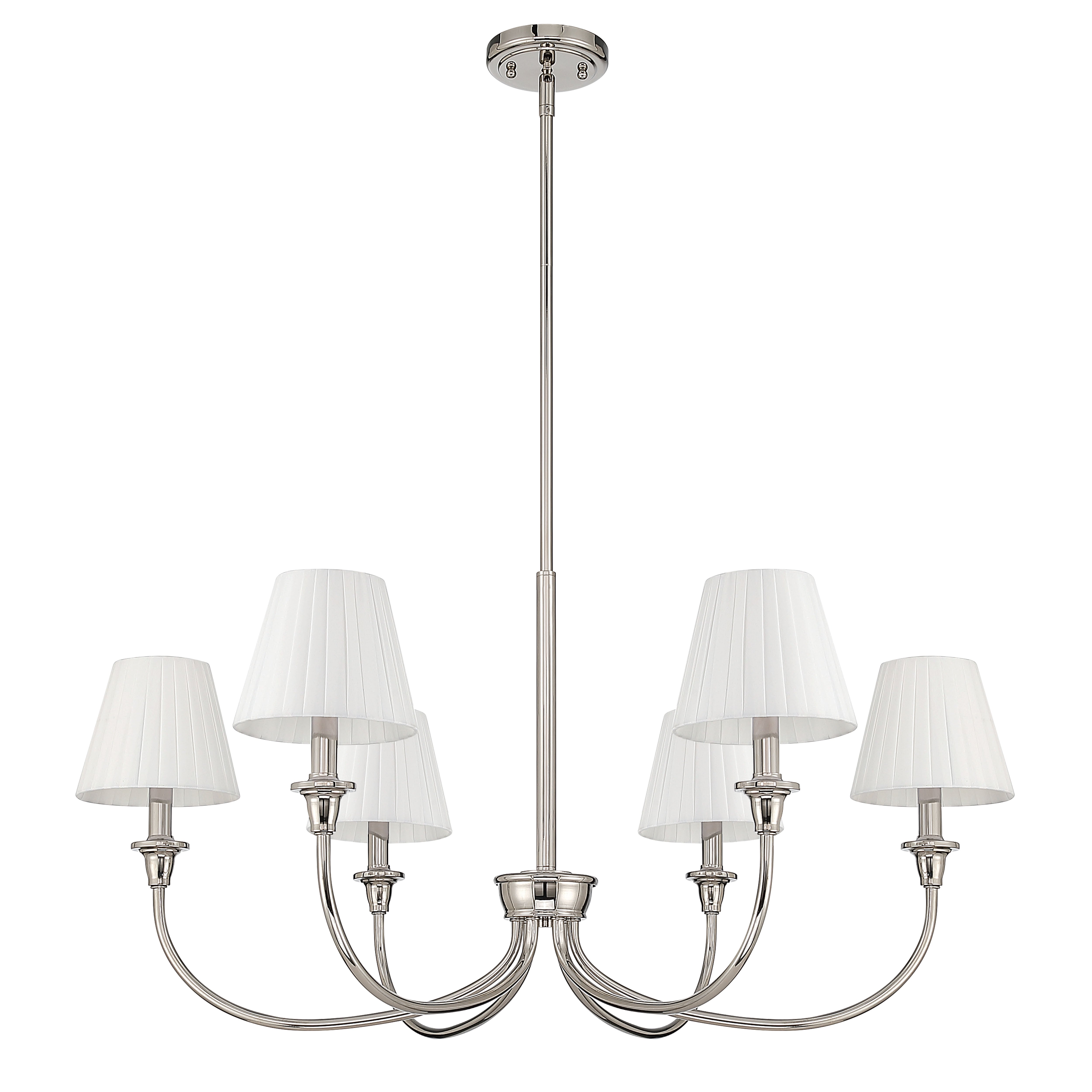Cambria 6-light Chandelier in Polished Nickel & Pleated White Shades - - Golden Lighting