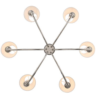 Cambria 6-light Chandelier in Polished Nickel & Pleated White Shades, view from below - Golden Lighting