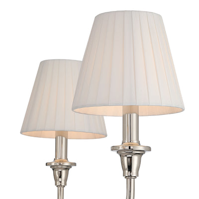 Cambria 6-light Chandelier in Polished Nickel & Pleated White Shades, shade and glass close-up - Golden Lighting