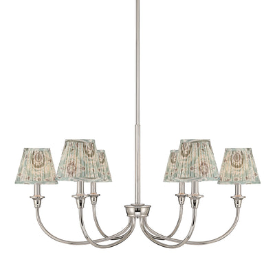 Cambria 6-light Chandelier in Polished Nickel with Aqua Verde Shades - Golden Lighting