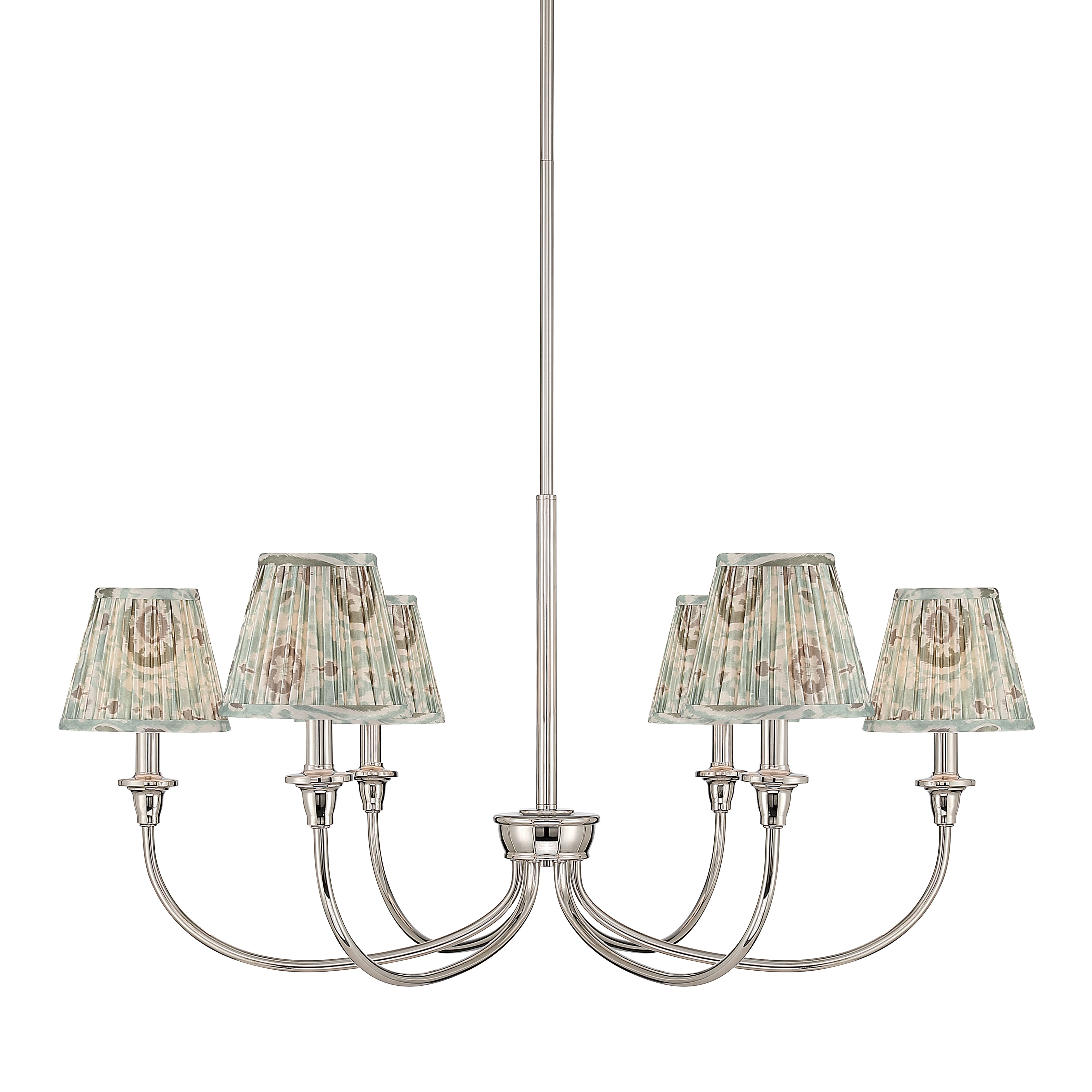 Cambria 6-light Chandelier in Polished Nickel with Aqua Verde Shades - - Golden Lighting